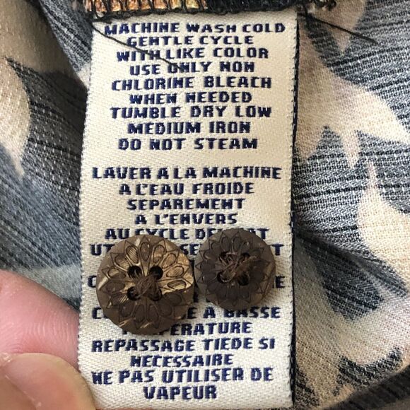 Caribbean Joe Black Rayon/Polyester Loop Button Palm Flower Hawaiian Shirt L - Picture 5 of 8